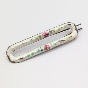 Vintage Antique Guilloche Pink Green White Floral Hair Pin Pinch Wire Barrette
